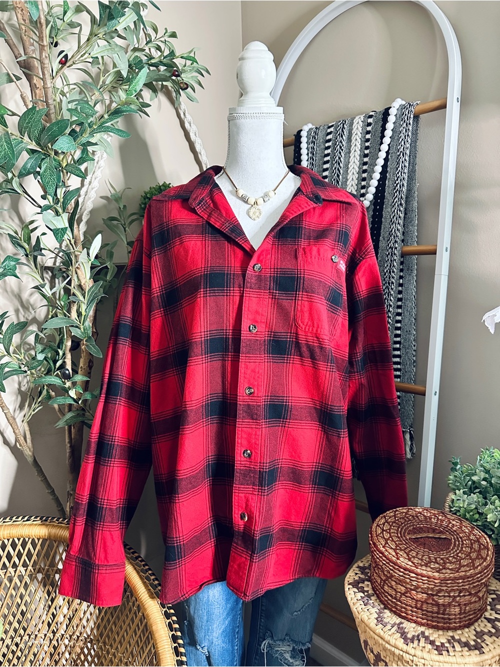 Stormy Kromer Men’s XL Red Black Buffalo Plaid Flannel Shirt Unisex - Picture 4 of 9